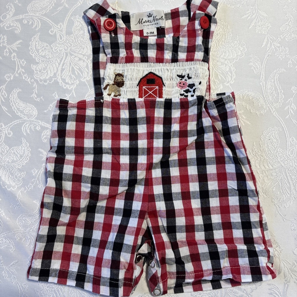 Farm Cow Horse Baby Boys Smocked Boutique Overall Romper Jumpsuit 0-3 Months